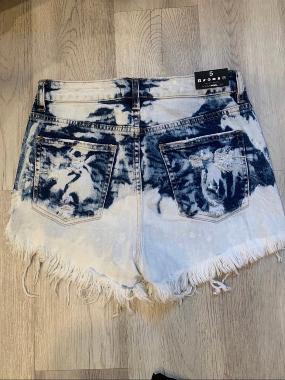 Fashion Nova Blue & White Tie-Dye Frayed Denim Shorts